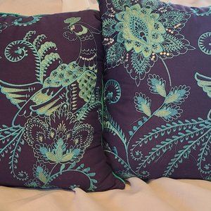 PEACOCK PILLOWS:  Set of Two (2) Decorative Boho/Chabby Chic Toss Pillows